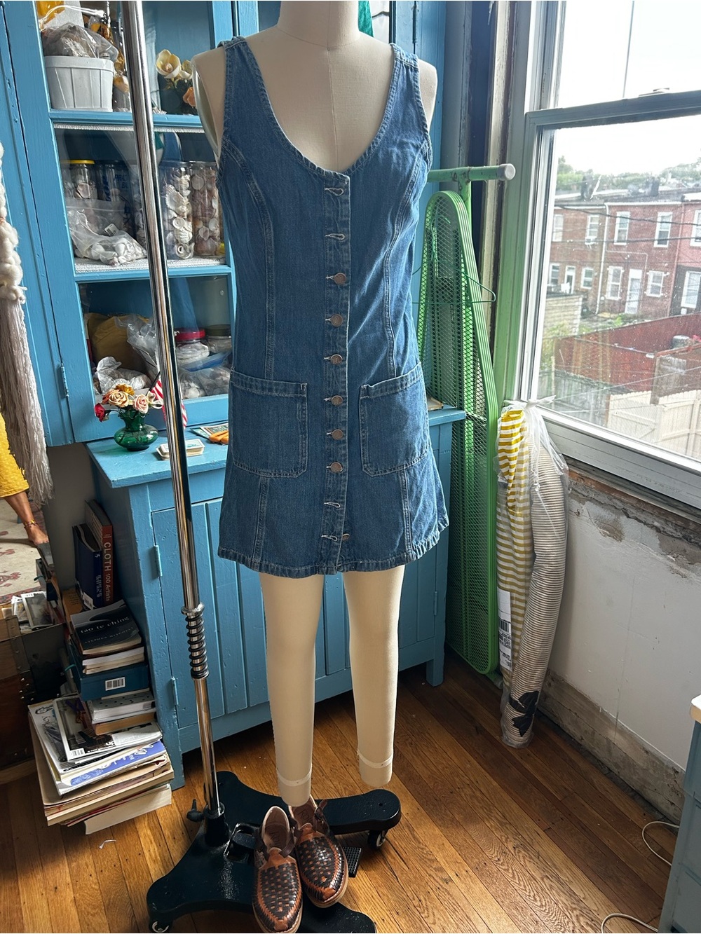 Marine Layer Denim Button-Front Mini Dress in Blue